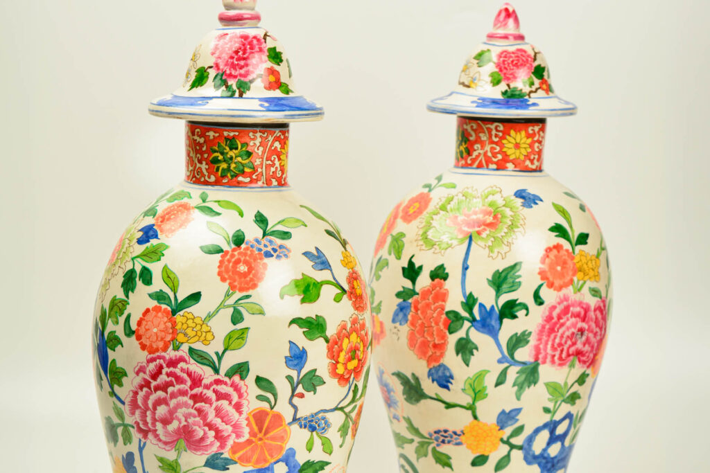 Gian Luca Bartellone Papier mache floral handpainted chinese vases