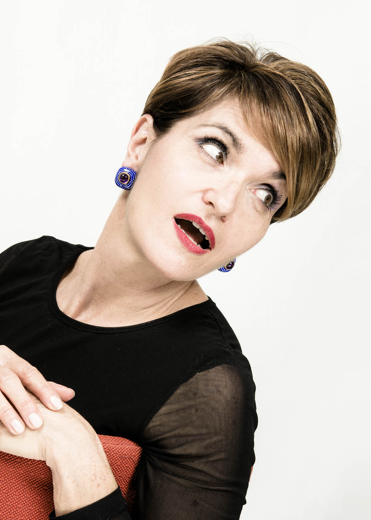 model wearing blue italian contemporary earrings gian luca bartellone